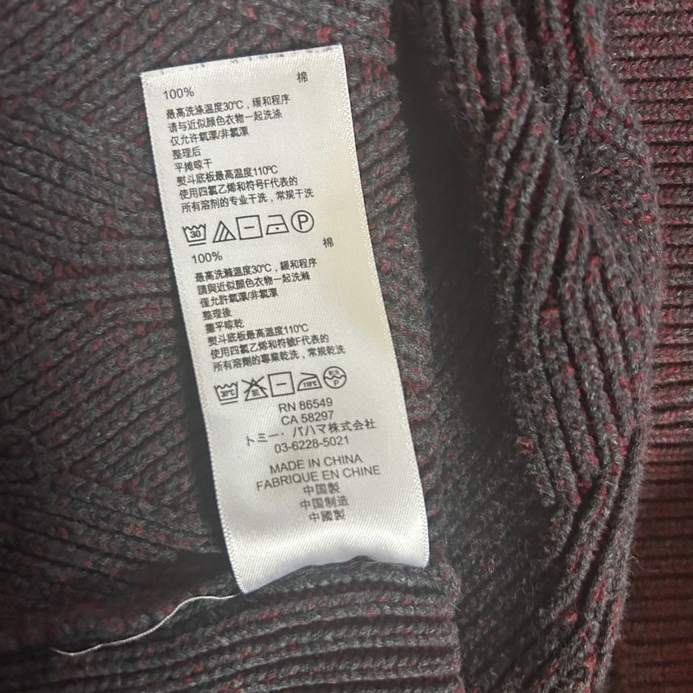 Tommy Bahama Dark Gray n Burgundy Quarter Zip-Up Men Sweater Size Large - Picture 8 of 11